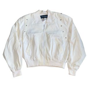 Vintage Louis Feraud Off White Cream Embellished Diamond Bomber Jacket Womens 12